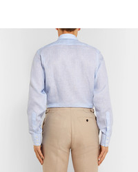 Kingsman Turnbull Asser Light Blue Striped Cutaway Collar Linen Shirt