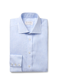 Kingsman Turnbull Asser Light Blue Striped Cutaway Collar Linen Shirt
