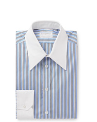 Kingsman Turnbull Asser Rocketman Blue Slim Fit Striped Cotton Shirt