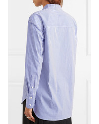 Theory Weekender Pussy Bow Striped Cotton Blend Shirt