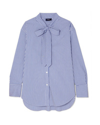 Theory Weekender Pussy Bow Striped Cotton Blend Shirt