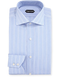 Tom Ford Wide Track Stripe Cotton Dress Shirt Blue