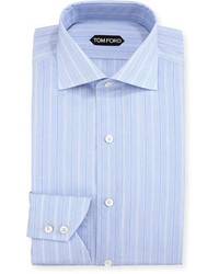 Tom Ford Wide Track Stripe Cotton Dress Shirt Blue
