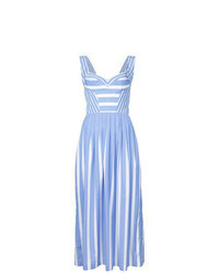 Light Blue Vertical Striped Fit and Flare Dress