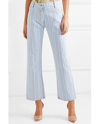 Off-White Striped Mid Rise Straight Leg Jeans