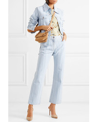 Off-White Striped Mid Rise Straight Leg Jeans