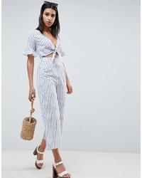ASOS DESIGN Tea Jumpsuit With Cut Out And In Linen In Stripe