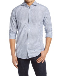 Eton Slim Fit Stripe Button Up Linen Cotton Shirt