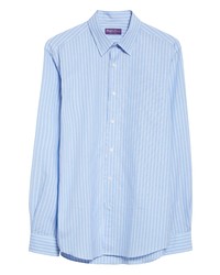 Ralph Lauren Purple Label Stripe Cotton Linen Button Up Shirt In Medium Blue And White At Nordstrom