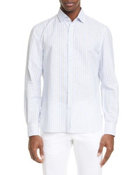 Eidos Trim Fit Stripe Linen Cotton Button Up Shirt