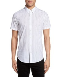 Light Blue Vertical Striped Linen Short Sleeve Shirt