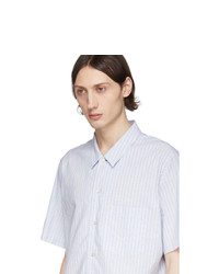 Ps By Paul Smith Blue Linen Striped Shirt