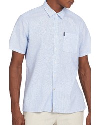 Barbour Stripe Short Sleeve Linen Cotton Button Up Shirt