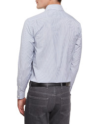 Ermenegildo Zegna Bicolor Striped Long Sleeve Sport Shirt Blue
