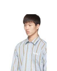 MSGM Blue And Brown Stripe Turbo Shirt