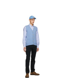 Drakes Blue And White Oxford Stripe Regular Fit Shirt