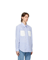 Helmut Lang Blue And White Striped Logo Shirt