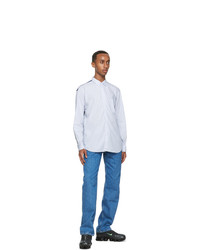 Comme Des Garcons SHIRT Blue And White Striped Panelled Shirt