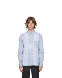 Men's Grey Knit Blazer, Light Blue Vertical Striped Long Sleeve Shirt ...