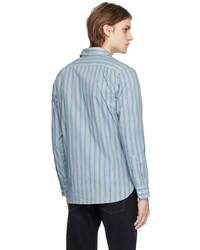 RRL Blue Slim Fit Striped Shirt