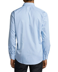 Neiman Marcus Classic Fit Striped Sport Shirt Blue
