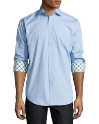 Neiman Marcus Classic Fit Striped Sport Shirt Blue