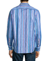 Robert Graham Cozumel Striped Long Sleeve Sport Shirt Light Blue
