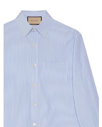 Gucci Embroidered Detail Striped Cotton Shirt