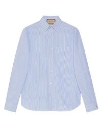 Gucci Embroidered Detail Striped Cotton Shirt