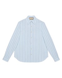 Gucci Embroidered Double G Striped Cotton Shirt