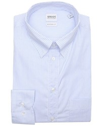 Armani Light Blue And White Striped Cotton Point Collar Dress Shirt