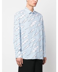 Neil Barrett Lightning Print Striped Cotton Shirt