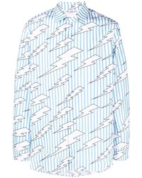 Neil Barrett Lightning Print Striped Cotton Shirt