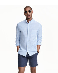 H&M Linen Blend Shirt Dark Blue
