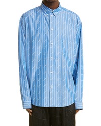 Balenciaga Logo Pinstripe Large Fit Long Sleeve Shirt