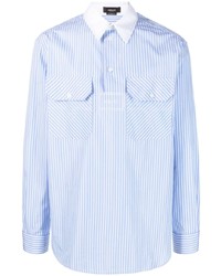 Versace Logo Print Pinstripe Cotton Shirt