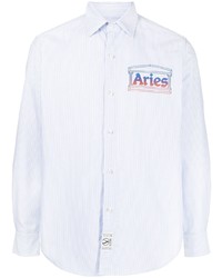 Aries Oxford Striped Logo Print Shirt