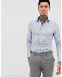 ASOS DESIGN Skinny Stripe Shirt In Blue
