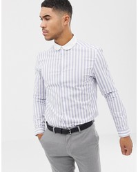 ASOS DESIGN Stretch Slim Stripe Work Shirt With Contrast Collar
