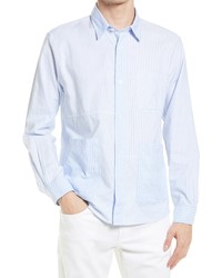 Officine Generale Stripe Patch Pocket Cotton Button Up Shirt