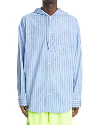 Balenciaga Stripe Poplin Hooded Button Up Cocoon Shirt
