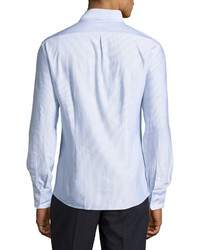 Brunello Cucinelli Striped Cotton Long Sleeve Shirt Sky Blue