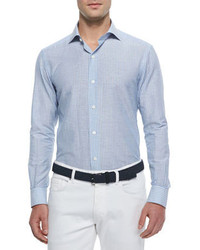 Ermenegildo Zegna Striped Long Sleeve Linencotton Shirt Blue