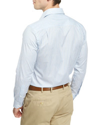 Peter Millar Striped Long Sleeve Sport Shirt Blue Vento