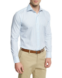 Peter Millar Striped Long Sleeve Sport Shirt Blue Vento