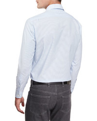 Ermenegildo Zegna Striped Long Sleeve Sport Shirt Light Blue