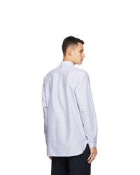 Drakes White And Blue Oxford Stripe Regular Fit Shirt