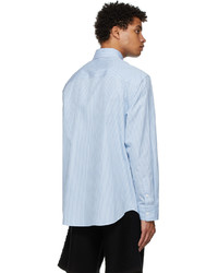Versace White Blue La Greca Striped Shirt