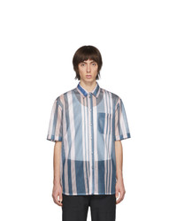 Light Blue Vertical Striped Mesh Short Sleeve Shirt