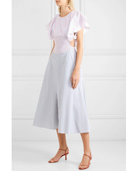 Rosie Assoulin Cutout Striped Cotton Poplin Midi Dress